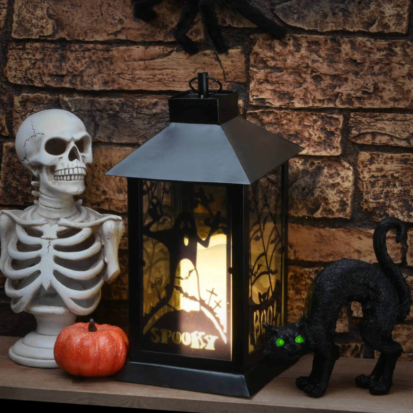 National Tree Company 16 in. Halloween Carved Images of Ghosts and Cobwebs Lantern with LED Lights