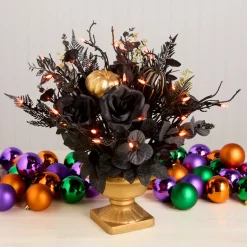 National Tree Company 16 in. Halloween Chic Eek Black and Gold Centerpiece with LED Lights