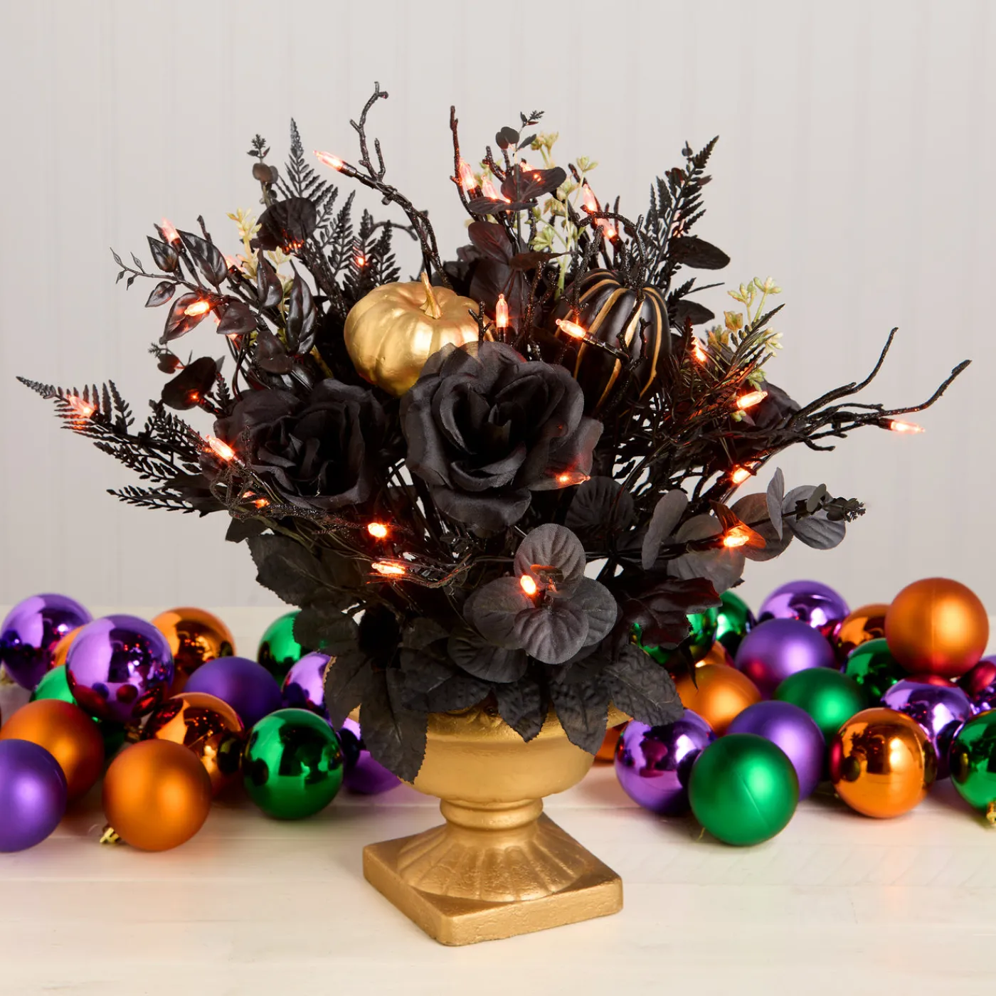 National Tree Company 16 in. Halloween Chic Eek Black and Gold Centerpiece with LED Lights