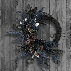 National Tree Company 18 in. Halloween Deep Purple Fern Sakura Half Wreath
