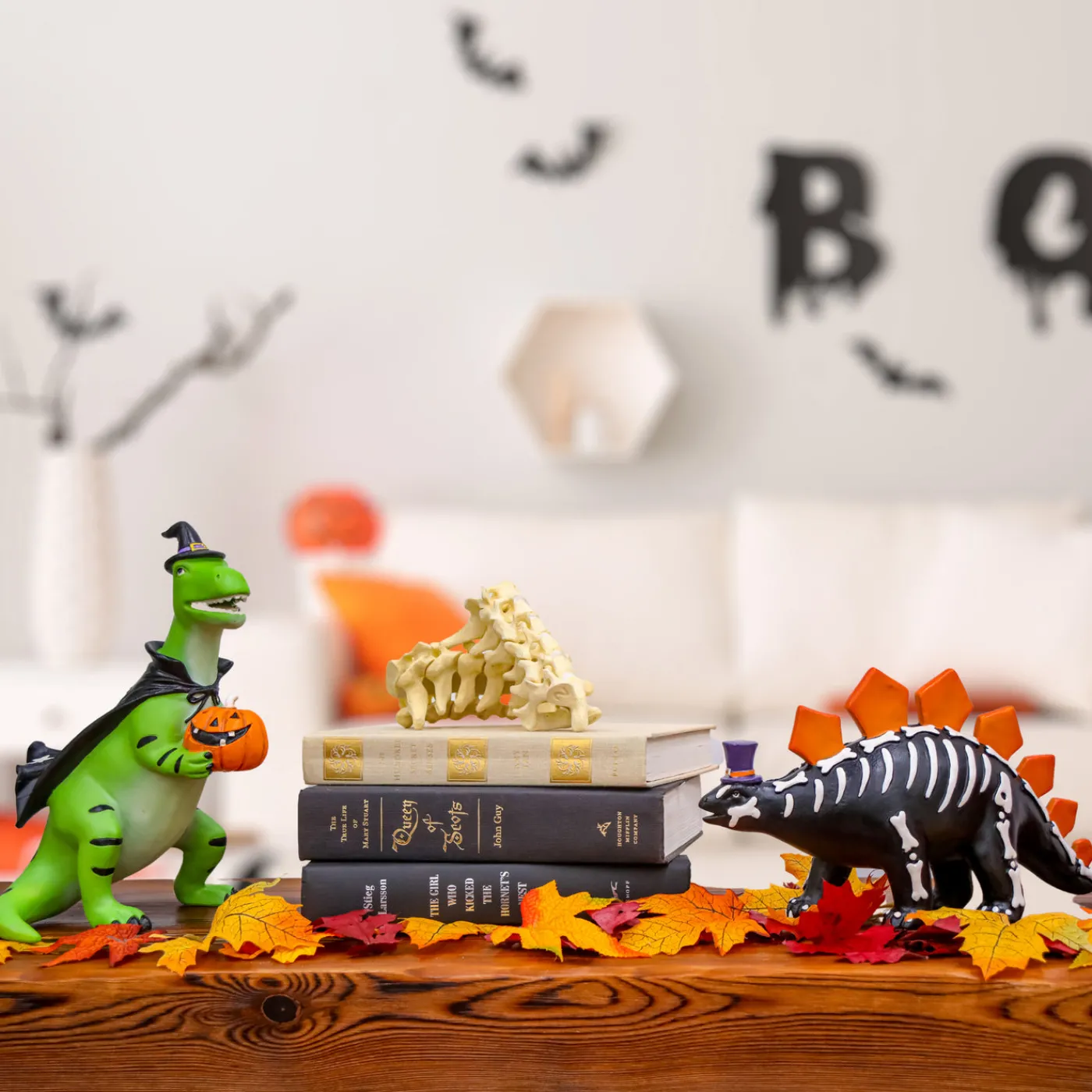 National Tree Company 10 in. Halloween Dinosaur with Jack-O-Lantern Tabletop Decoration