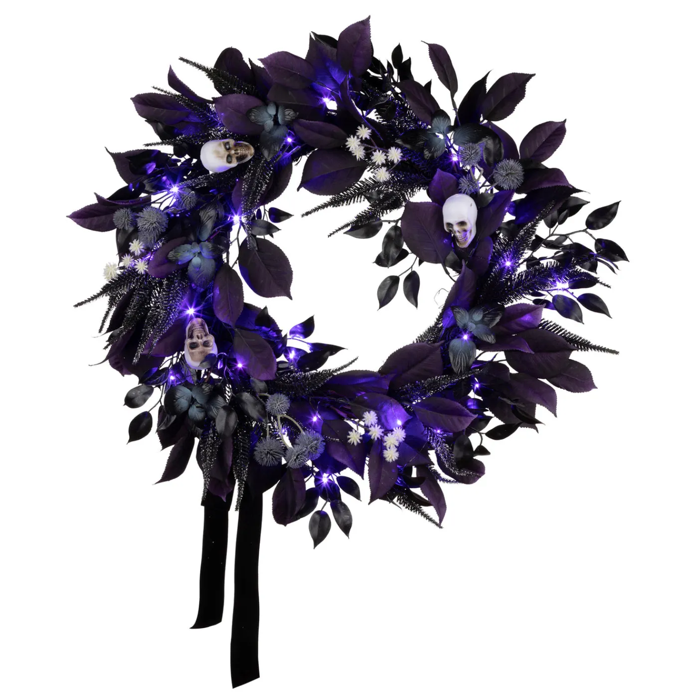 National Tree Company 26 in. Halloween Floral Mini Skull Wreath with LED Lights