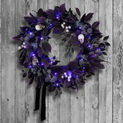National Tree Company 26 in. Halloween Floral Mini Skull Wreath with LED Lights