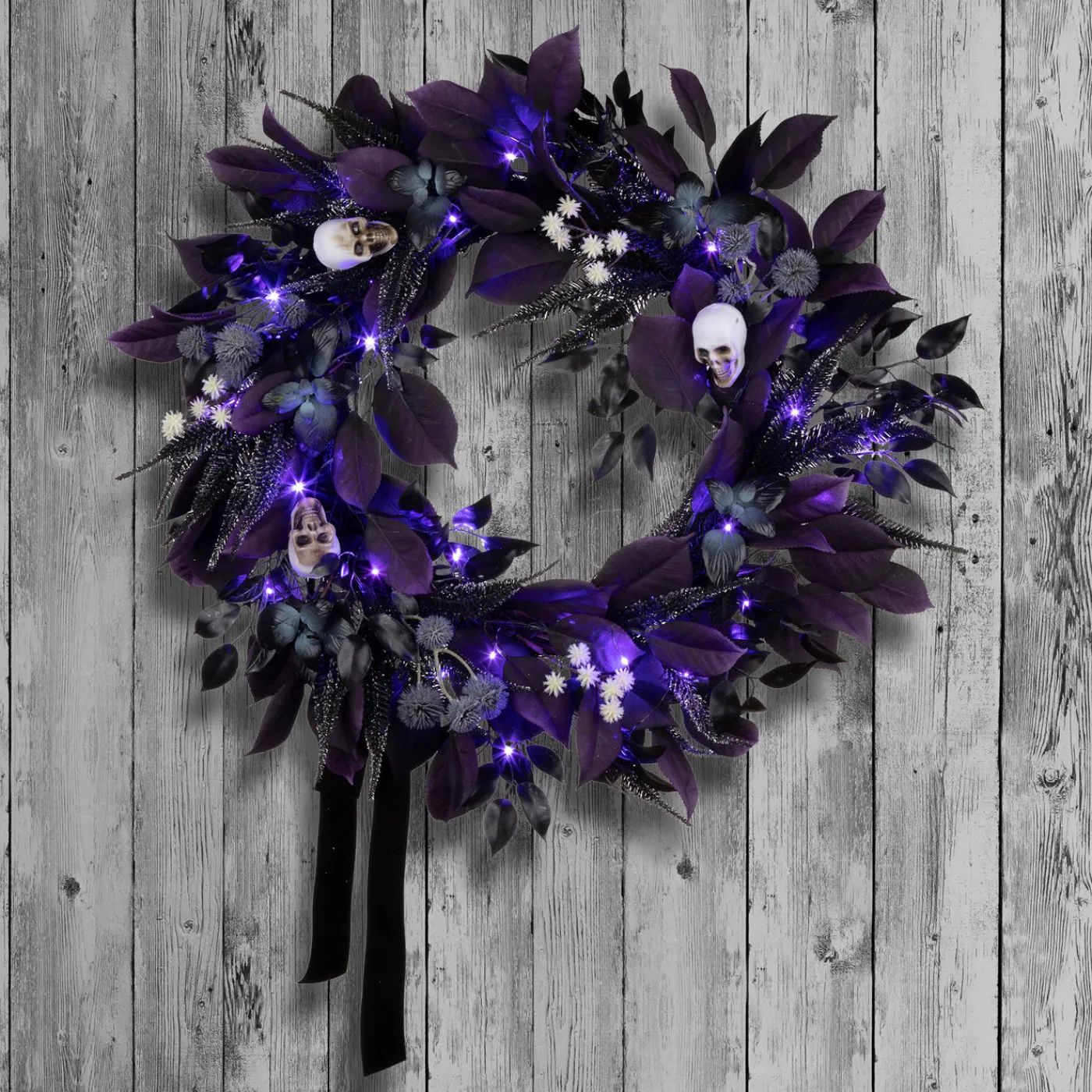 National Tree Company 26 in. Halloween Floral Mini Skull Wreath with LED Lights
