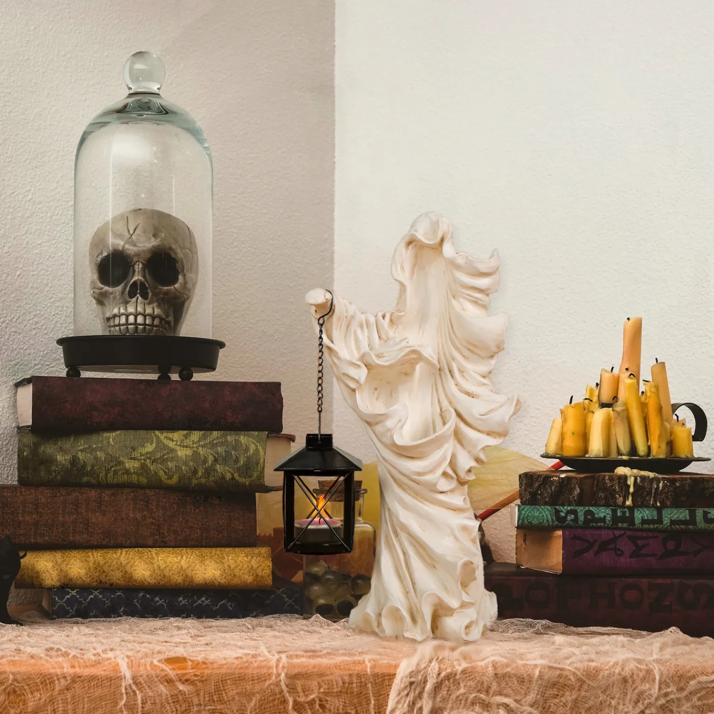 National Tree Company 14 in. Halloween Ghost with Lantern Holds One Candle Tabletop Decoration