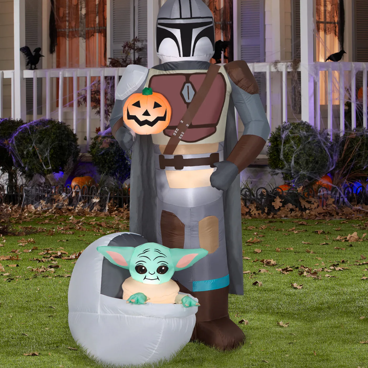 National Tree Company 78 in. Halloween Mandalorian and The Child with Pumpkin Airblown Inflatable Decoration