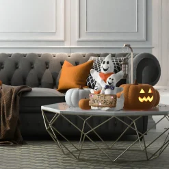 National Tree Company 21 in. Halloween Pre-Lit 3 Ghosts with The Boo Crew Sign Table Decoration and Multi Color LED Lights