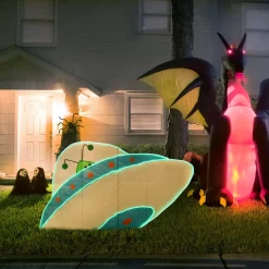 National Tree Company 35 in. Halloween Pre-Lit Alien Spaceship Outdoor Lawn Decoration with LED Lights