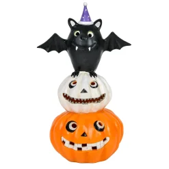 National Tree Company 22 in. Halloween Pre-Lit Bat Standing on Pumpkins Tabletop Decoration with LED Lights