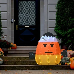 National Tree Company 24 in. Halloween Pre-Lit Candy Corn Frankenstein Outdoor Decoration with LED Lights