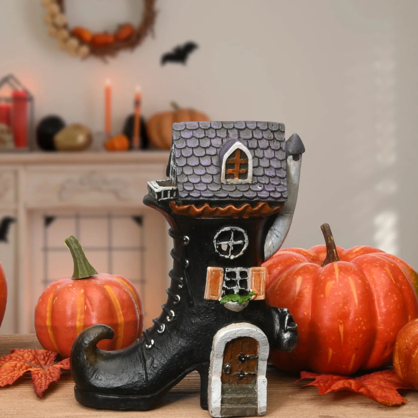 National Tree Company 6 in. Halloween Pre-Lit Haunted Boot House Decoration with LED Lights