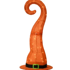 National Tree Company 34 in. Halloween Pre-Lit Orange Witchs Hat Outdoor Decoration with LED Lights