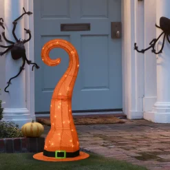 National Tree Company 34 in. Halloween Pre-Lit Orange Witchs Hat Outdoor Decoration with LED Lights