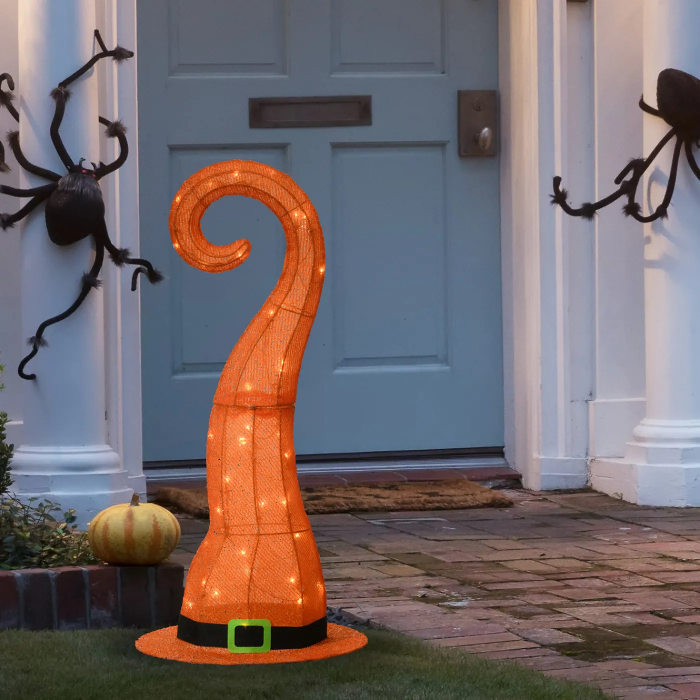 National Tree Company 34 in. Halloween Pre-Lit Orange Witchs Hat Outdoor Decoration with LED Lights
