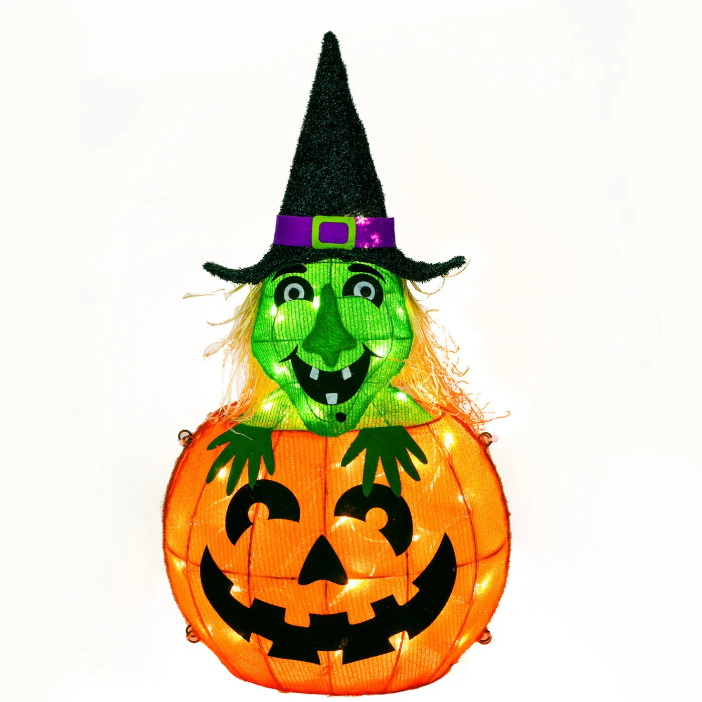 National Tree Company 28 in. Halloween Pre-Lit Pumpkin and Witch Lighted Sign Decoration with LED Lights