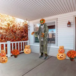 National Tree Company 78 in. Halloween Pre-Lit Sound Activated Animated Pumpkin Zombie with LED Lights