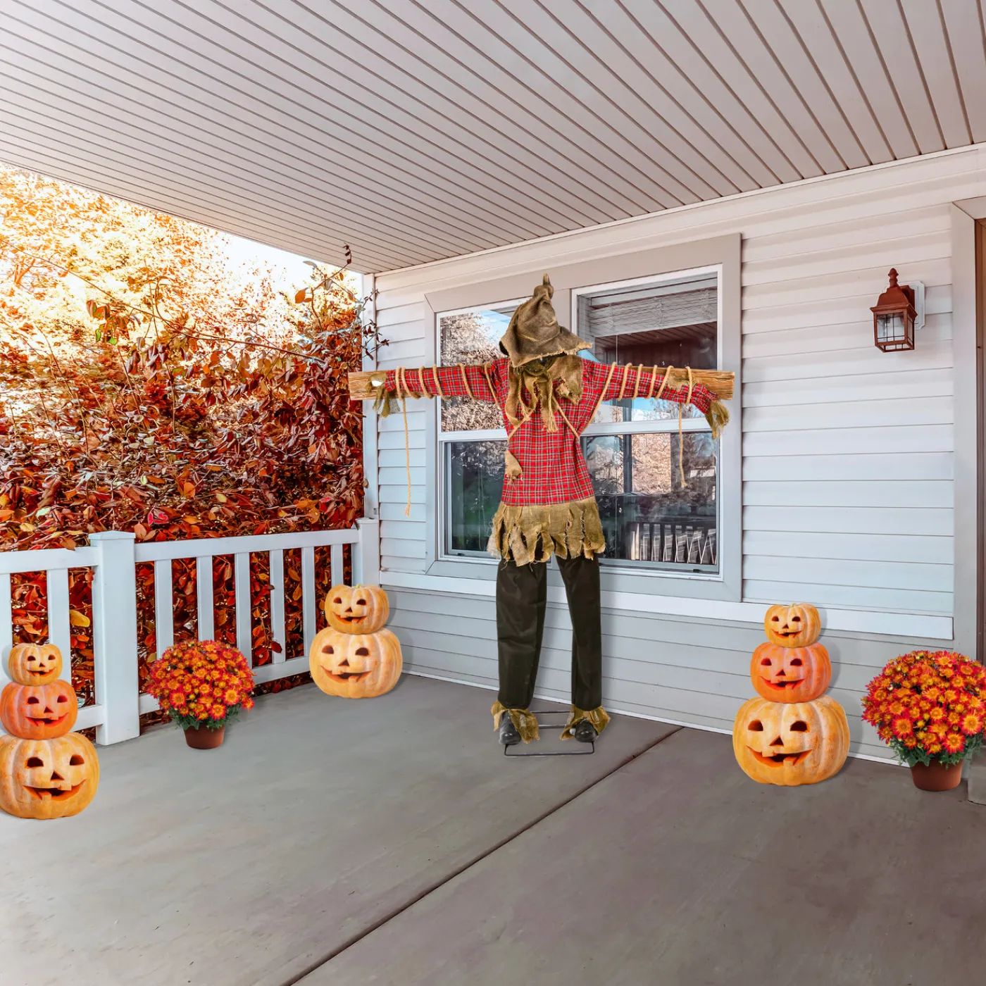 National Tree Company 76 in. Halloween Pre-Lit Sound Activated Animated Spooky Scarecrow with LED Lights