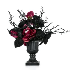 National Tree Company 18 in. Halloween Rose Flowers Plant Decoration in a Black Urn