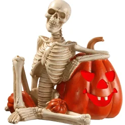 National Tree Company 9 in. Halloween Skeleton and Jack O Lantern Decoration with LED Lights