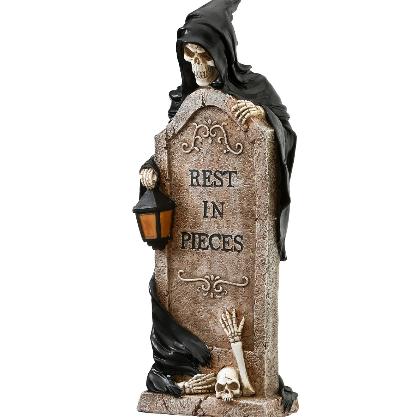National Tree Company 16 in. Halloween Skeleton Grim Reaper Standing with a Gravestone Decoration