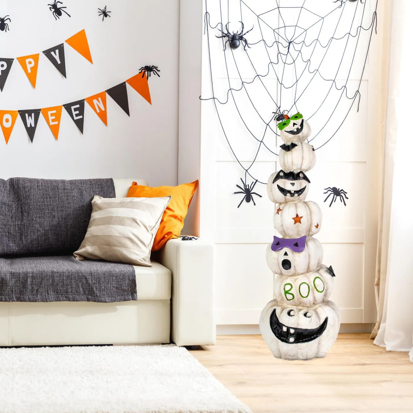 National Tree Company 47 in. Halloween Stacked White Jack-O-Lanterns Decoration