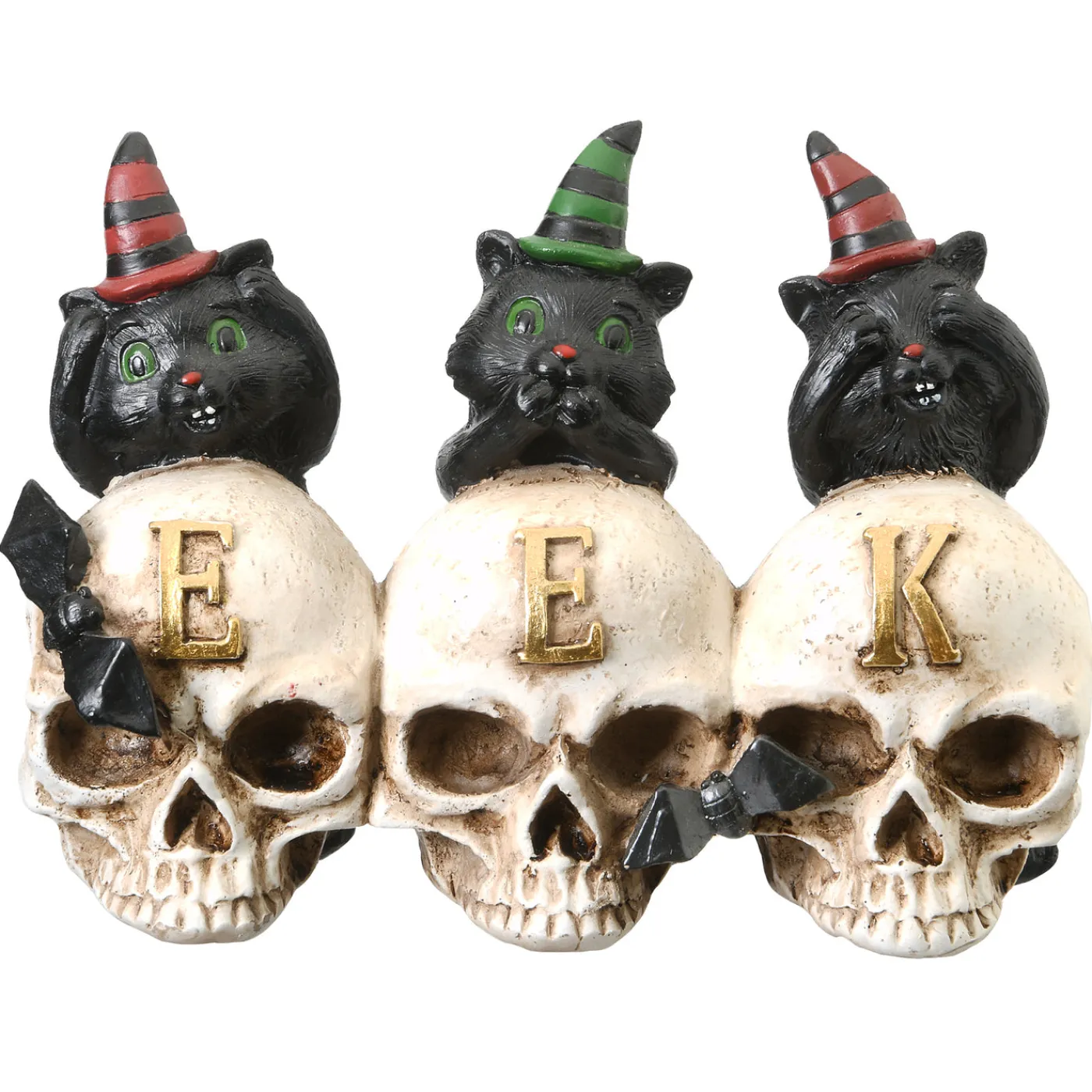 National Tree Company 5 in. Halloween Three Black Cats and EEK Skull Sign Decoration