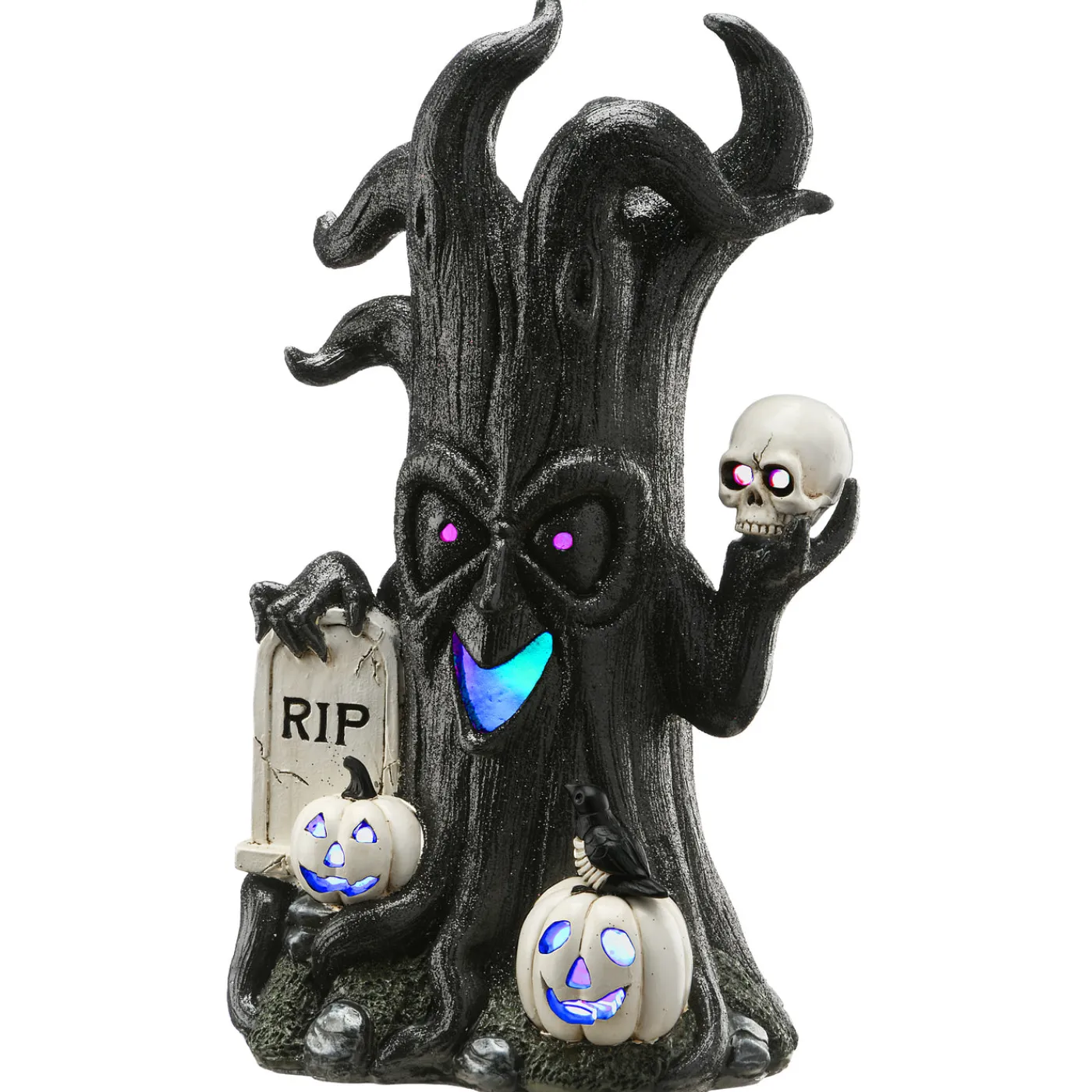 National Tree Company 15 in. Halloween Tree Holding Skull and RIP Tombstone with LED Lights