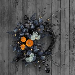 National Tree Company 20 in. Halloween Wreath with Pumpkins and LED Lights