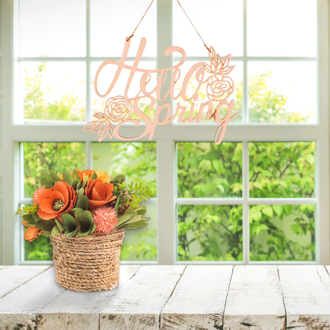 National Tree Company 8 in. Handcrafted Pastel Florals in Rope Basket