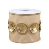 National Tree Company 4 in. HGTV Home Collection Sequin Beaded Taffeta Ribbon, Beige