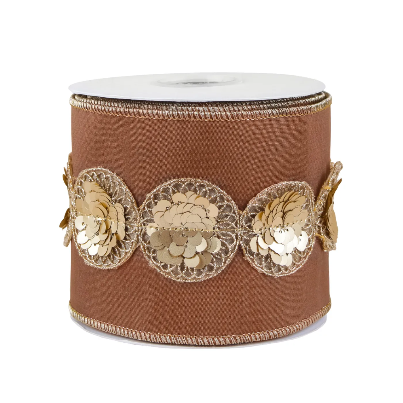 National Tree Company 4 in. HGTV Home Collection Sequin Beaded Taffeta Ribbon, Brown