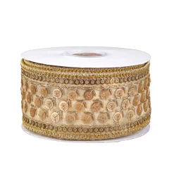 National Tree Company 2.5 in. HGTV Home Collection Dupioni Gold Beaded Ribbon