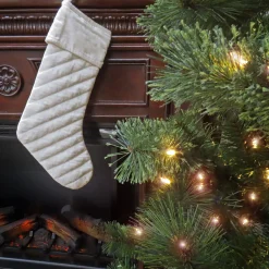 National Tree Company 19 in. HGTV Home Collection Quilted Velvet Stocking, Ivory