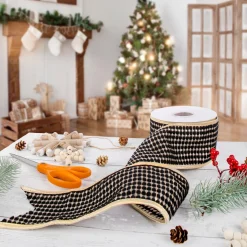National Tree Company 3 in. HGTV Home Collection Carmel Jacquard Double-Sided Ribbon, Black