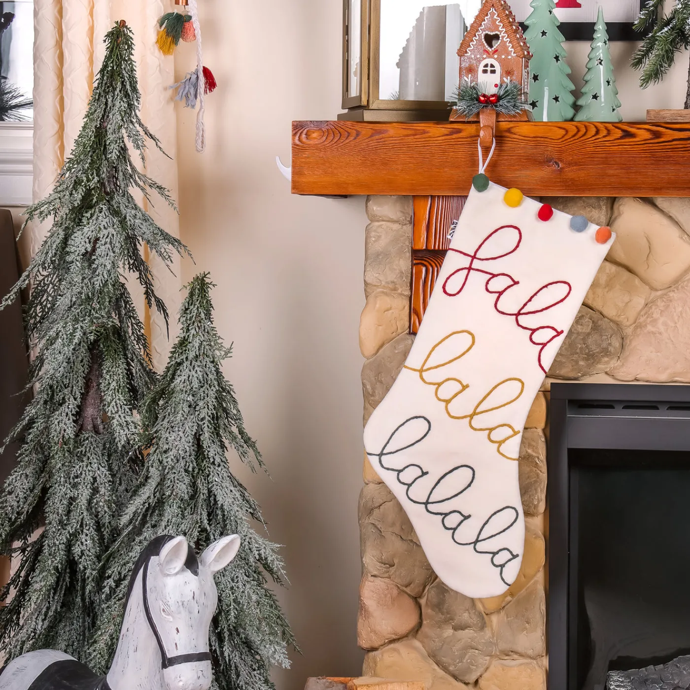 National Tree Company 20 in. HGTV Home Collection White Fa La La Stocking