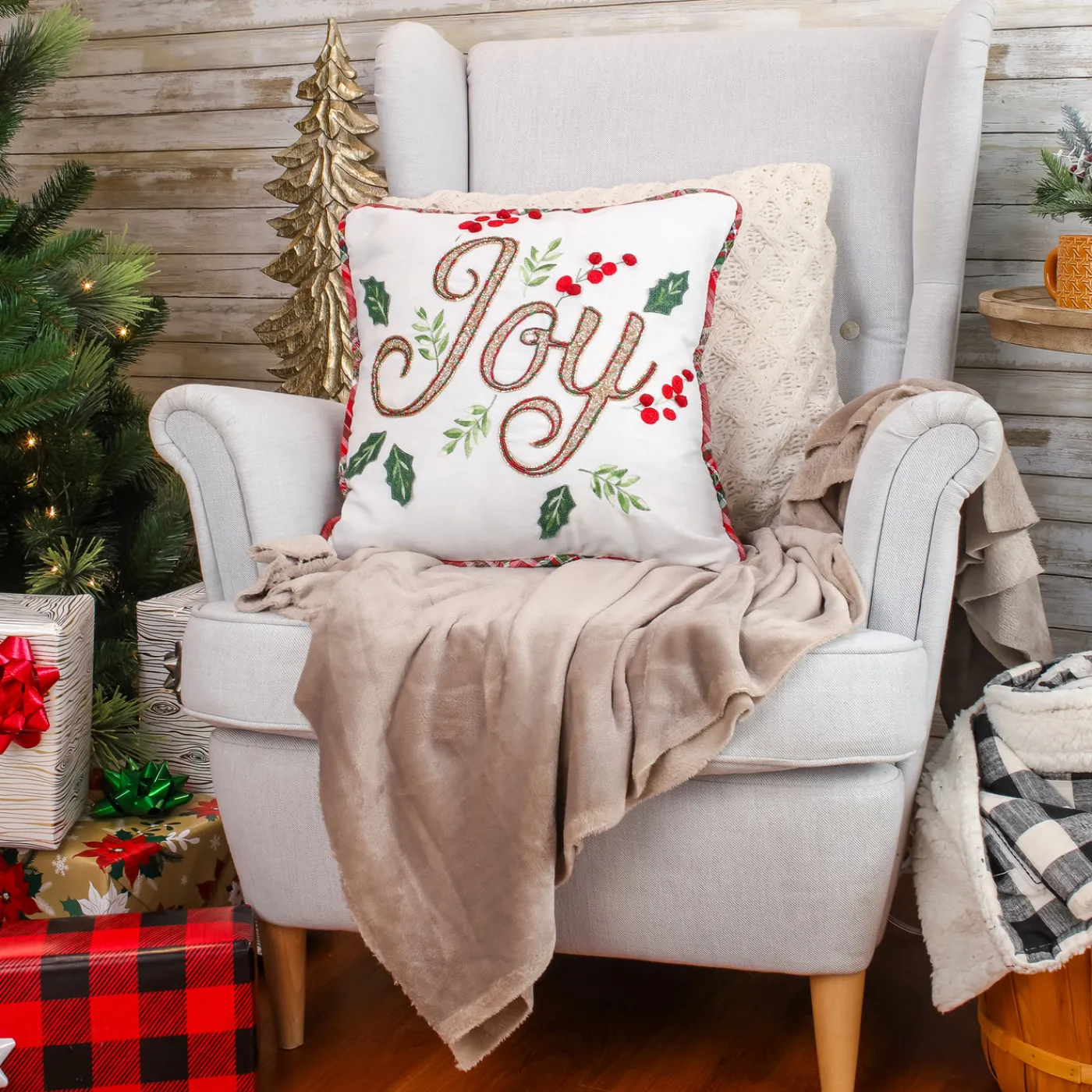 National Tree Company 18 in. HGTV Home Collection Embroidered Joy Christmas Pillow