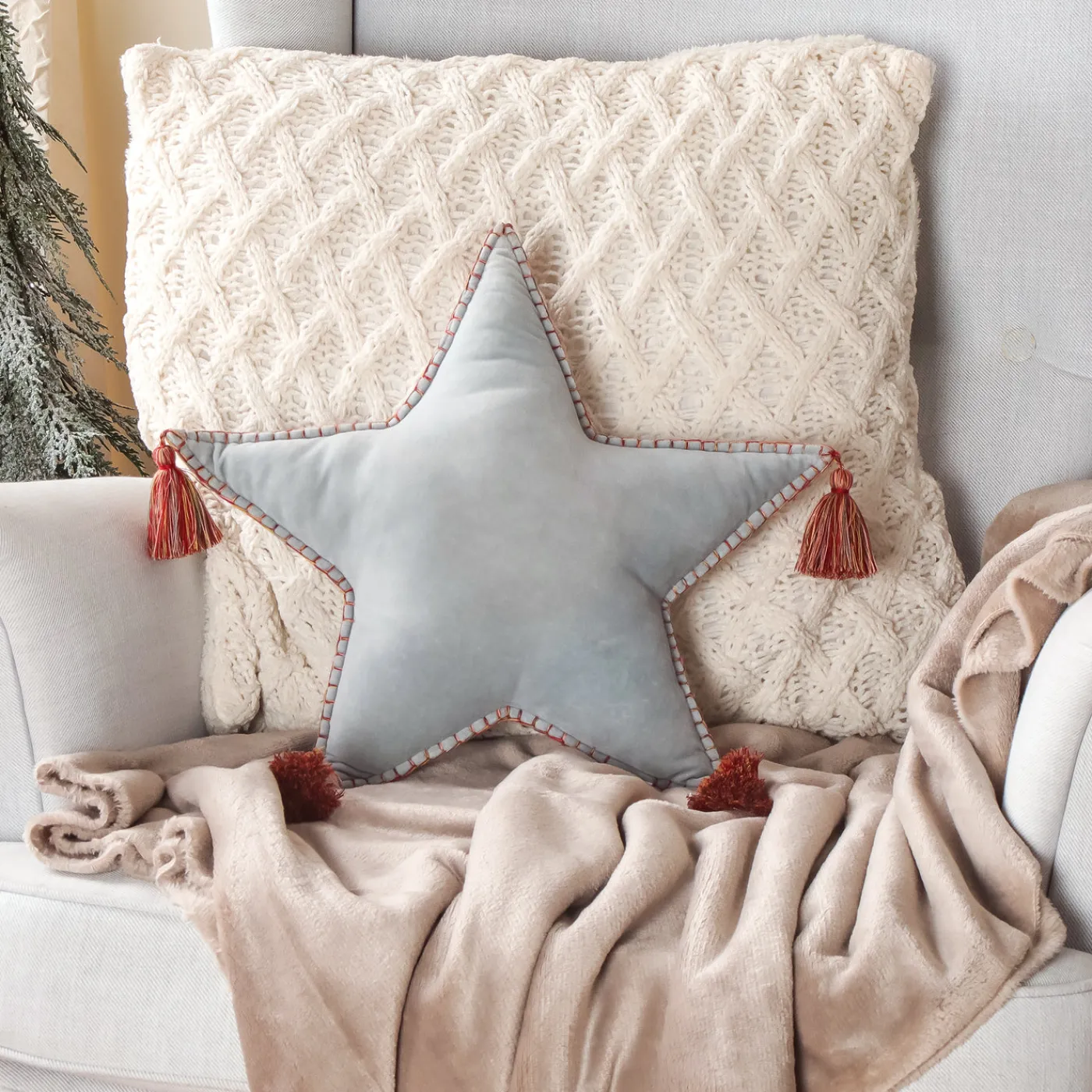 National Tree Company 16 in. HGTV Home Collection Star Shape Pillow, Light Blue