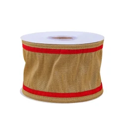 National Tree Company 3 in. HGTV Home Collection Dupioni Double-Sided Ribbon, Gold & Red