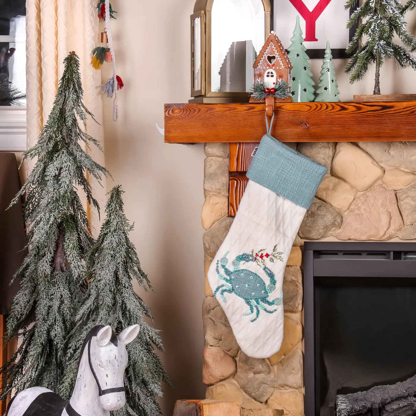 National Tree Company 20 in. HGTV Home Collection Embroidered Blue Crab Stocking
