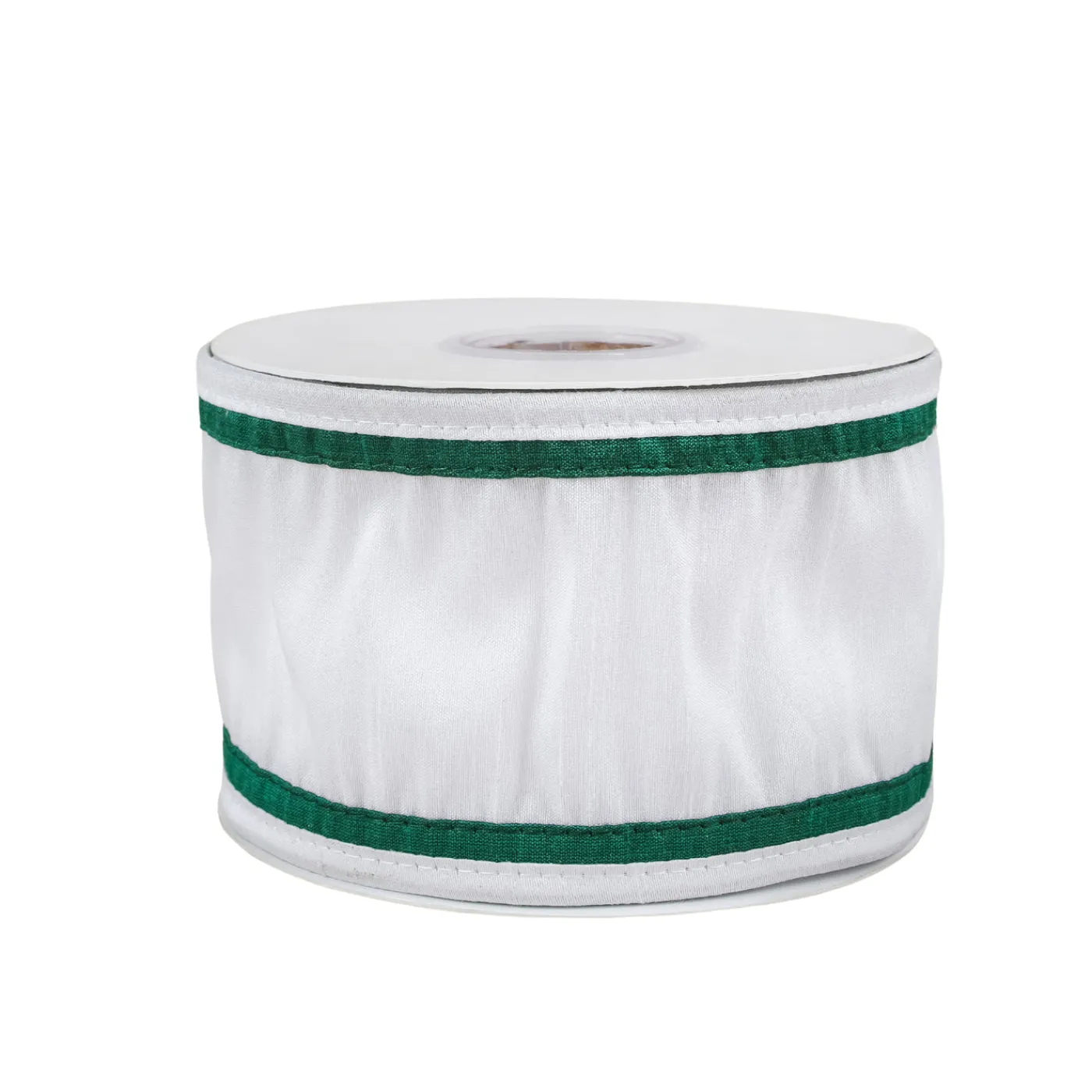National Tree Company 3 in. HGTV Home Collection Dupioni Double-Sided Ribbon, White & Green