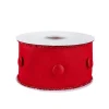National Tree Company 3 in. HGTV Home Collection Dupioni Button Ribbon, Red