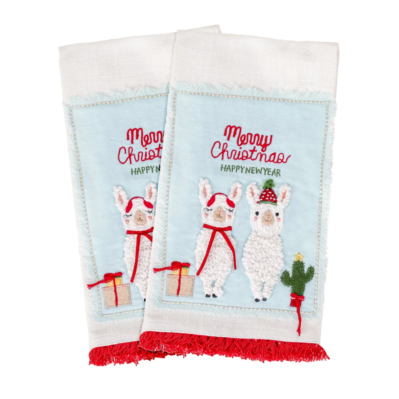 National Tree Company 18 in. HGTV Home Collection Merry Christmas Llamas Guest Towel Pair