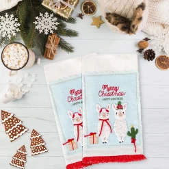 National Tree Company 18 in. HGTV Home Collection Merry Christmas Llamas Guest Towel Pair