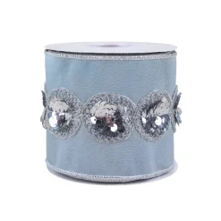 National Tree Company 4 in. HGTV Home Collection Sequin Beaded Taffeta Ribbon, Blue
