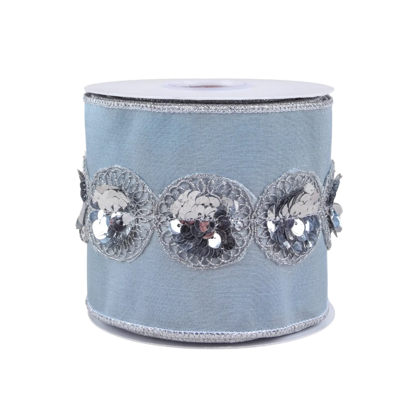 National Tree Company 4 in. HGTV Home Collection Sequin Beaded Taffeta Ribbon, Blue