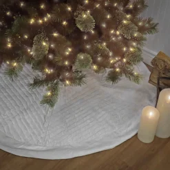 National Tree Company 60 in. HGTV Home Collection Quilted Velvet Tree Skirt, Ivory