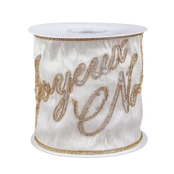 National Tree Company 4 in. HGTV Home Collection Dupioni Embroidered Joyuex Noel Ribbon