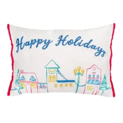 National Tree Company 20 in. HGTV Home Collection Embroidered Happy Holidays Pillow