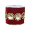 National Tree Company 4 in. HGTV Home Collection Sequin Beaded Velour Velvet Ribbon, Burgundy