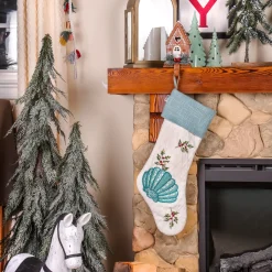 National Tree Company 20 in. HGTV Home Collection Embroidered Blue Shell Stocking